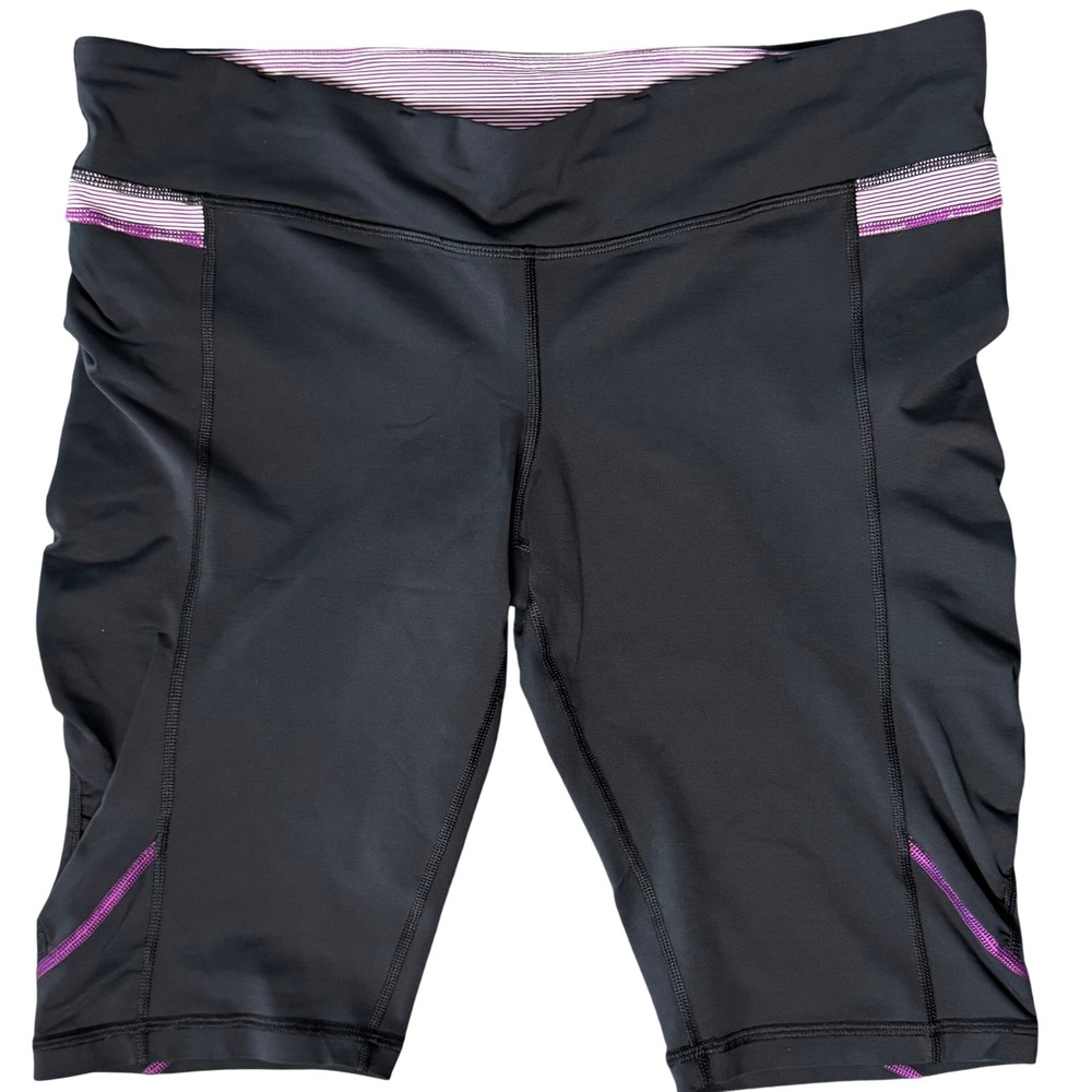 Lululemon Biker Shorts Womens 12 Black Pink Ruched Sides 10" Yoga Running